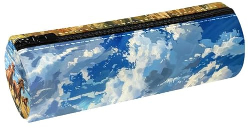 VAPOKF Trousse à crayons avec imprimé cheval sur la prairie, trousse à crayons en cuir synthétique pour étudiants, papeterie, trousse de maquillage pour femmes, filles, garçons, enfants, fournitures