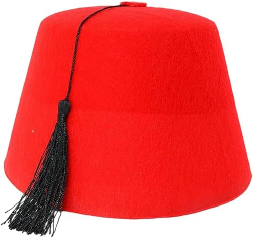 Lpitoy Chapeau Marocain, Chapeau Fez Rouge avec Pompon, Styles Exotiques, Chapeau Marocain Arabe, Chapeau Marocain Fait Main, Chapeau Turc Traditionnel