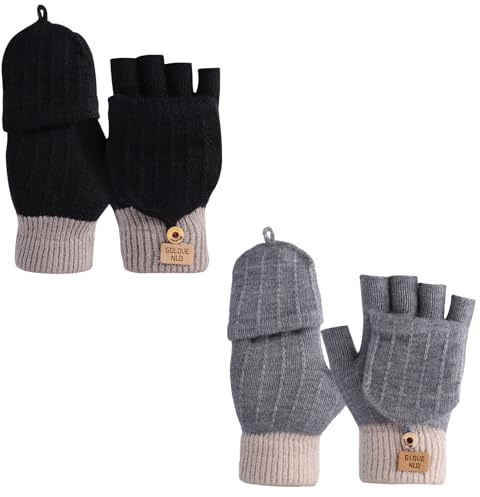Mayoii Lot de 2 mitaines pour homme et femme – Gants d'hiver pour écran tactile – Mitaines de sport chaudes et coupe-vent pour le ski, le cyclisme, la conduite (noir + gris, taille unique)