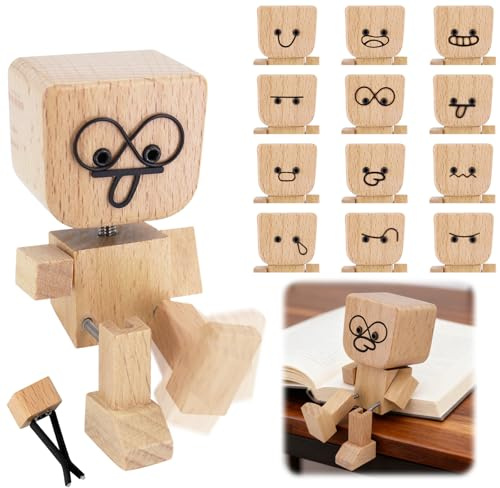 Figura di Holzmann, affascinante statuetta in legno con un sorriso, con piedi oscillanti con 12 espressioni magnetiche, decorazione per auto, fatta a mano