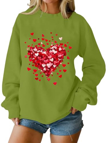 Hjärtmönster sweatshirts för kvinnor UK nyhet kärlek brev tryck trendig alla hjärtans dag tröjor överdimensionerad lös passform pullover ledig säckig sweatshirts för flickor, gRÖN, M