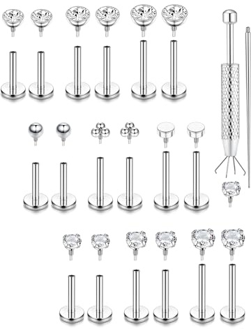 Adramata 18Pcs 16G/18G Piercing Tragus Labret à Filetage Interne pour Lèvre Acier Inoxydable Piercing Oreille Conch Helix Cartilage 6/8/10MM