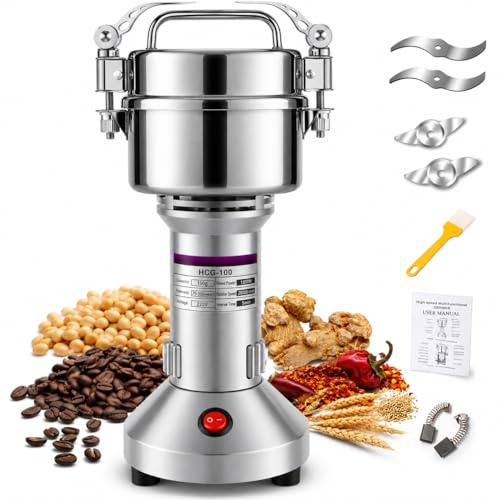 Royal Swiss® Moulin Électrique 850W – Macinacaffè e Macina Spezie in Acciaio Inox | Macina per Cereali, Caffè, Farina, Erbe | Alta Velocità, Lame a 3 Strati, Sicurezza Anti-Sovraccarico (150g)
