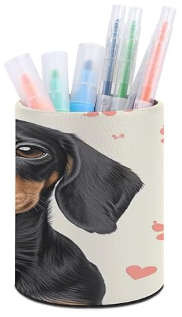 VstaDank Dachshund Paw Print Pen Holder for Desk Makeup Brush Holders Stylish Pen Cup Cute Pencil Cup Round Pencil Holder Decor Brush Scissor Holders for Multifunctional Office Supplies