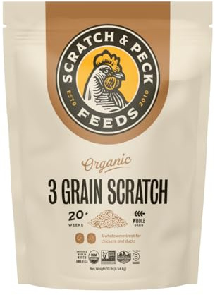 Scratch and Peck 3 Grain Scratch Chicken and Duck Supplemental Grain - 10 lbs Bag - Corn-Free and Soy-Free - 9.8% Protein, Certified Organic and Non-GMO Project Verified Chicken Food