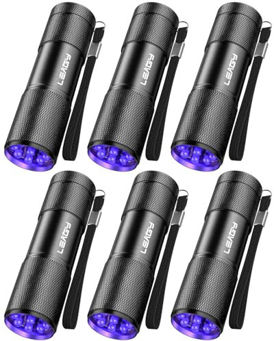 LEAGY Confezione da 6 Torcia UV Ultra Violet Blacklight 9 LED Torcia Luce Esterna Ecc (Nero)