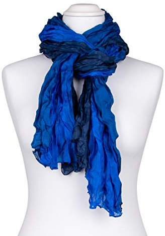 Tinitex Knitterschal Halstuch Schal XXL blau dunkelblau royalblau Farbverlauf 100% Seide 180x90cm