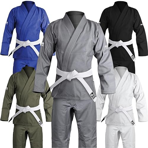 Brazilian Jiu Jitsu Gi BJJ Gi for Men & Women Uniform Kimonos Ultra Light, Preshrunk, with White Belt!!! (Gray, A3)