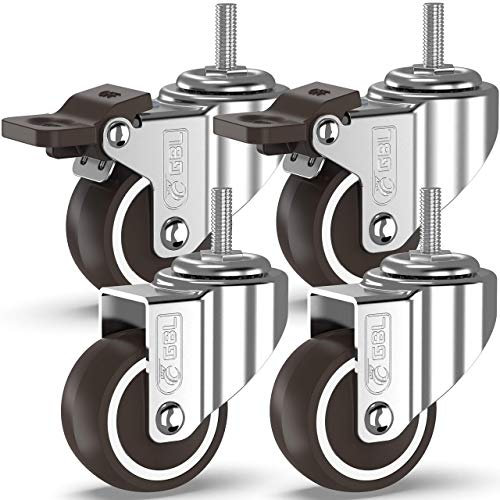 GBL 4x Möbelrollen mit 2 Bremsen - 4 Schwerlast Rollen für Möbel mit 2 Bremsen - 50mm M10x25mm Gewinde x 200kg Schwerlastrollen - Lenkrollen Transportrollen Laufrollen