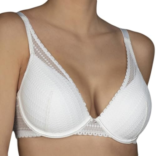 Selene, Bralette in Pizzo Crocher con Coppe Imbottite e Ferretto, Reggiseno Donna Effetto Scollatura, Collezione Vivian, Colore Bianco, Taglia 5B
