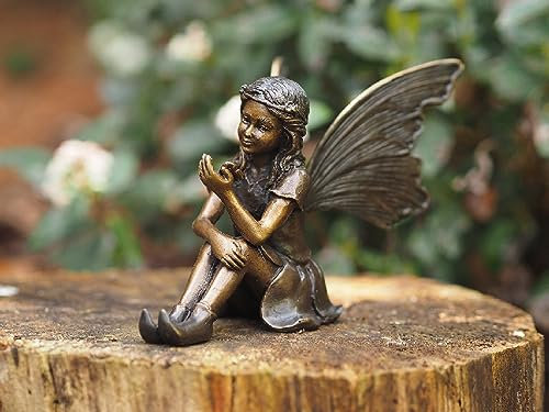 H. Packmor GmbH Bronzefigur sitzende Elfe Fee Schmetterling Fabelwesen Fantasy Gartenfigur Deko - 16x12x10