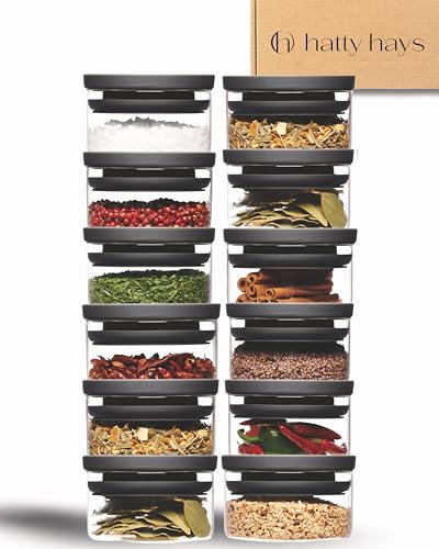 HATTY HAYS Vorratsgläser mit Deckel luftdicht [12x160ml] BPA-FREI | mottensichere Vorratsdosen | Gewürzgläser | FoodPairing | Dipschalen/Dessertschalen mit Deckel | Babybrei Gläser für Kühlschrank