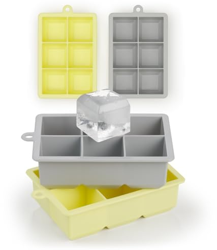 Blumtal Eiswürfelformen Silikon 2x6er - XXL Eiswürfelform - Silikon Eiswürfelform für Eiswürfel 4,4 cm - 2 x Eiswürfelbehälter groß - BPA freie Eiswürfel Form - Ultimate Grey und Yellow