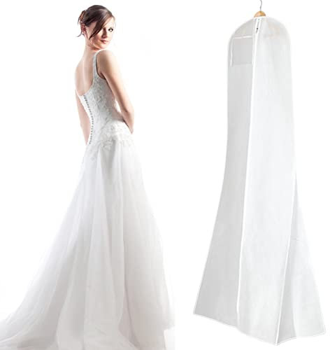 Brautkleidhülle Kleidersack,Atmungsaktiver Kleidersack Staubdichte Kleidersäcke Schutzhülle für Brautkleider für Brautkleider Abendkleider oder Lange Mäntel (Weiß)180 x 80 x22cm