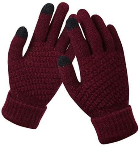 BSLVWG Women's Winter Warm Knit Thermal Gloves for Running, Driving, Cycling, Working, Hiking, Skiing (Wine Red)