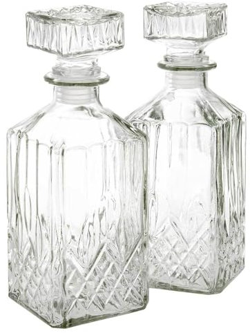 SIDCO Karaffe Glas 2 x Cognac Schnaps Whiskey Glaskaraffe Bar Dekokaraffe Flasche 1 L