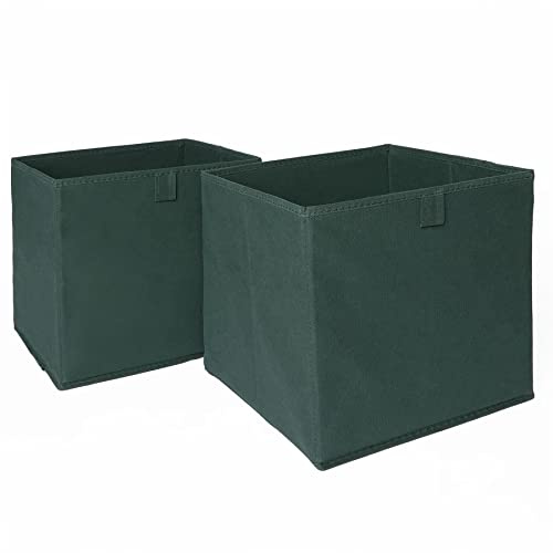 OHS Set of 2 Fabric Storage Boxes Home Organiser Toys Clothing Bathroom Pop Up Collapsible Foldable Cube Box, Forest Green