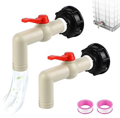SWAWIS 2 Pezzi Rubinetto Serbatoio 1000L Adattatore Serbatoio S60x6 Filettatura Grossolana Adattatore Serbatoio IBC 1 Raccordo Serbatoio IBC Rubinetto Recupero Acqua Piovana