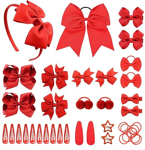 SKHAOVS 40 Pièces Rouge Barrettes Enfant Barrettes à Cheveux Grands Arcs Cheveux Pinces à Cheveux Fille Noeud Papillon Accessoires de Cheveux pour Filles Bowknot Barrettes Femme Bébés(Rouge)