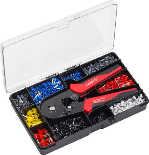 Meister 1738520 - Juego de alicates de crimpado (1200 piezas, incluye férulas de alambre, crimpado cuadrado)