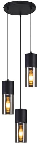 Lichtmaler Pendelleuchte Esstisch Hängeleuchte Schwarz - Hängelampe 3 Flammig Glas Rund LED Esstischlampen E27 Vintage Lampenschirm Leuchte für Esszimmer Treppe Schlafzimmer