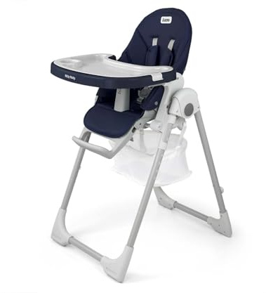 Milly Mally Bueno Fütterungsstuhl verstellbar, klappbar Hochstuhl ab 6 Monaten bis 3 Jahre (15 kg) abnehmbare Ablage, 5-Punkt-Sicherheitsgurte (Navy)