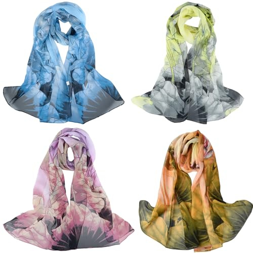 Wisebom 4 Piezas Fulares para Mujer, Chal Estola Ultraligero Transpirable Fular Mujer Chiffon Pañuelos Fular Foulard Mujer para Bodas Fiestas e Invitadas, Cuatro Estaciones