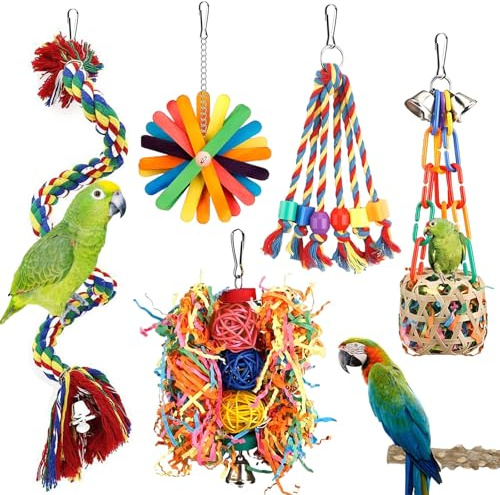 NLONLL 5 Pcs Bird Toys for Caged Birds Budgie Toys Parrot Chewing Toys Cockatiel Toys Bird Shredding Toy Hanging Foraging Shredder Toy for Small Parakeets Conures Love Birds Finches