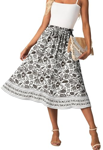 GRECERELLE Jupe midi longue d'été pour femme - Ligne A Flowy - Avec poches - Légère et aérée, L