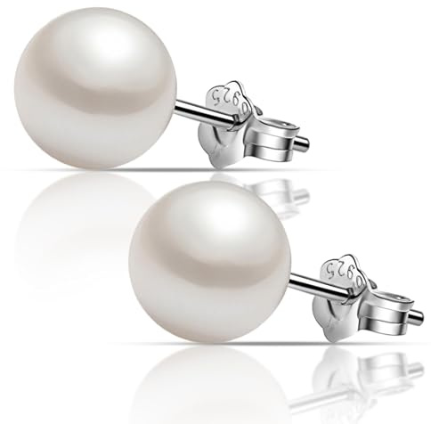 Pearl Earrings,Silver Stud Earring Set Pearls Button Small Bride Flat Freshwater Hypoallergenic Ring Angel Cultured Heaven Flat Hoop Rings White Classic Dangle Fancy Elegant Jewellery,for Women Girl
