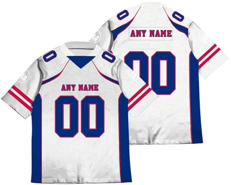 Personnalisé Sport Maillots de Football Américain avec Logo Nom et Numéro de l'équipe Personnalisable Jerseys pour Hommes Femmes Jeunes Préscolaires Manches Courtes à Séchage Rapide Blanc