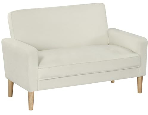 HOMCOM Sofa 2-Sitzer 130 cm Kleine Couch Gepolstert Polstersofa mit Armlehne, Samtoptik, Getuftetes, Modernes Loungesofa für Wohnzimmer, Schlafzimmer, Kleinen Raum, Cremeweiß