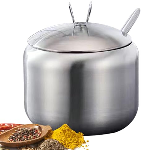 Generico Contenitore per Zucchero in Acciaio Inossidabile - Contenitore Spezie con Coperchio e Cucchiaio,Ciotola Barattolo per Pepe Caffè Fagioli Conservazione Cucina per Cottura
