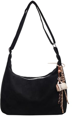 Micmores Bolso Bandolera Mujer Gamuza Sintética Bolso de Hombro Mediano Cruzado Vintage Y2K, Bolso Hobo Slouchy para Trabajo y Viajes (Negro)