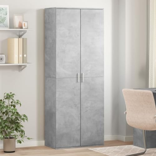 Elegante armario de cocina alto de 2 puertas, armario de almacenamiento de madera duradera y hormigón gris para escobas y artículos esenciales, 70 x 35 x 180 cm, moderno nizer de cocina