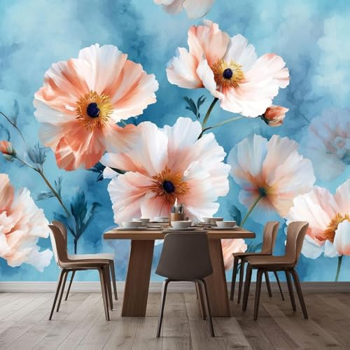 Mural fotográfico, pintura de acuarela, amapolas, mural de pared con efecto 3D, mural para sala de estar, dormitorio, papel tapiz con motivo para pared de fondo de TV en habitación infantil, 400 cm x