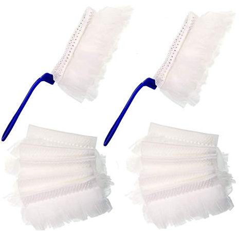 JZK 2 x Handy small fluffy microfibre duster with 10x duster refills pads, Disposable Dusting hand tool, small dust cleaning tool static cleaner for blinds PC TV keyboard desk car dashboard