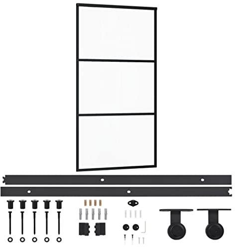 vidaXL Puerta Corredera con Herrajes Entrada Corrediza Deslizante Hogar Cuarto de Baño Salón Sala de Estar Habitación ESG Vidrio y Aluminio 102x205 cm