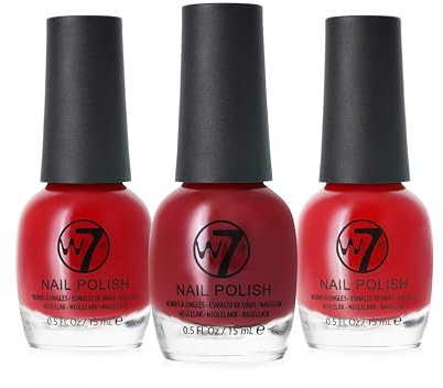 W7 Red Nail Polish Colours - 3Pcs Set - High Shine, Chip Resistant Glossy Finish Bundle