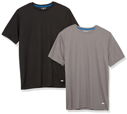 Amazon Essentials Men's Active Performance Tech Running Gym T-Shirt (Available in Big & Tall), Pack of 2, Black/Medium Grey, 4XL Plus