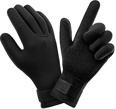AUAUY Neopren Tauchhandschuhe, 3mm Warme Tauchhandschuhe, Flexibel Schwimmhandschuhe mit Anti-Rutsch Partikeln, Erwachsene Fünf-Finger-Tauchhandschuhe für Open Water Swimming Surfing Tauchen (A-M)