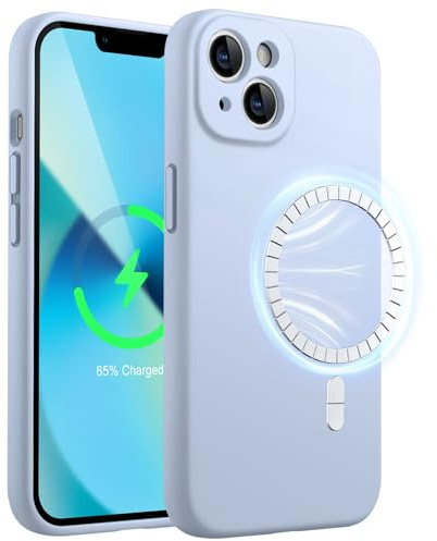 JETech Cover Magnetica Silicone per iPhone 13 6,1 Pollici, Compatibile con MagSafe, Custodia Telefono con Protezione Fotocamera Completa (Blu Chiaro)