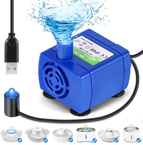 Cat Water Fountain, Ultra Quiet Fountain Cat Bowl with Water Level Window & LED Light, Automatic Pet Drinking Fountain with 1 Carbon Filter (Replacement Pump, 2.4 L)