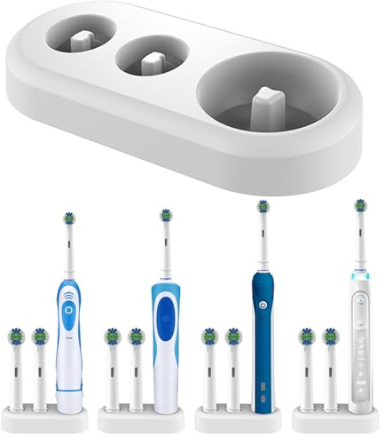CHOKMAX Portaspazzolino elettrico, base di supporto di ricambio compatibile con spazzolino Oral B e 2 testine per spazzolino da denti, organizer per spazzolino da denti per riporre il bagno