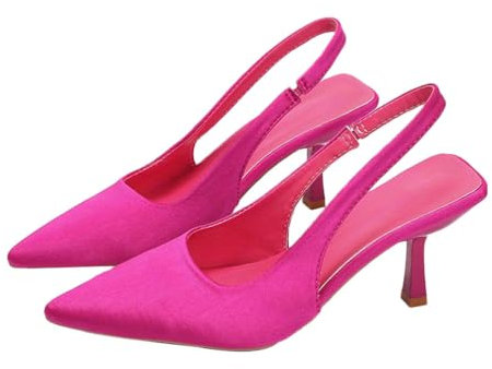 ticticlily Escarpins Femme Petit Talon Slingback Bout Pointu Sandale Stilettos Pointue Chaussures À Talons Femme Soiree Mariage High Heels A Rose Rot 39 EU