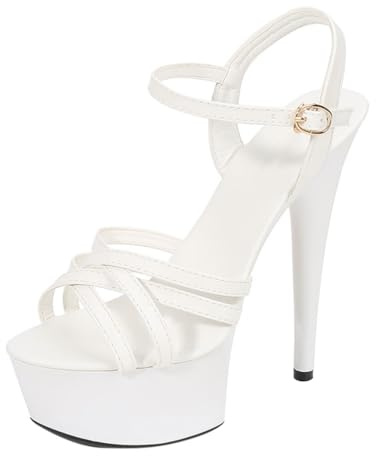 Minetom Escarpins Femme Bout Ouvert Talon Haut Plateforme Talons Hauts Aiguille Sandales Mariage Bureau Soiree Chaussures A Blanc 43 EU