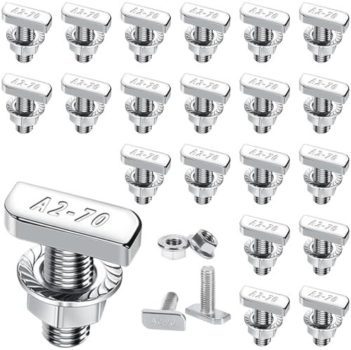 Zepitniy 20 Piezas Tornillo de Cabeza de Martillo Tornillo Tipo T M8 x 20 Acero Inoxidable A2-70 con Tuercas de Brida Dentadas de Bloqueo para Inoxidable Rieles Solares Fotovoltaicos