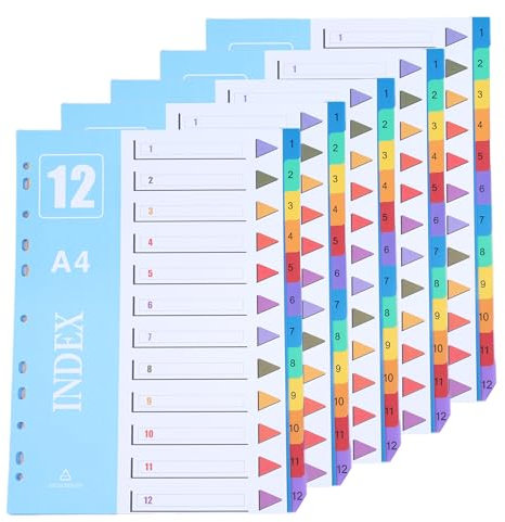 AMO HERMOSO 5er 12-teiliges Register für Ordner A4 Plastik 1-12, Zahlenregister Trennblätter für effiziente Organisation von Dokumenten und Unterlagen in Ordnern und Ringbüchern