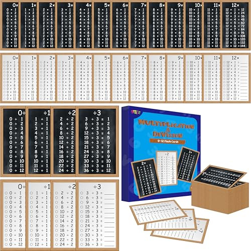 26 PCS Multiplication and Division Flashcards, 0-12 Times Table Math Flash Cards with 2 Dry Erase Markers Learning Tools Educational Table Chart Cards for Students Aged 1-4
