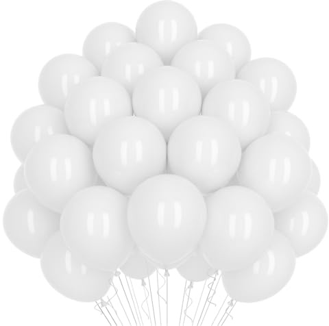 50 Palloncini Bianchi • 30 Cm • Colori Opachi • Qualità Premium • Lattice Naturale Biodegradabili Ecologici • Gonfiabili Aria Elio Acqua • Baby Shower Battesimo Compleanno Feste Matrimonio Arco